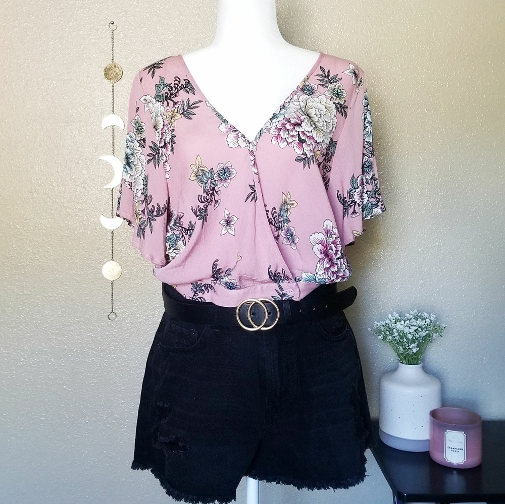 Xhilaration | Pink Floral Wrap Top